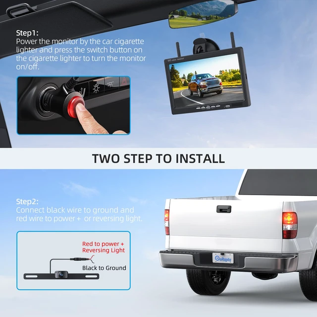 Alt view image 2 of 7 - Wireless Backup Camera with 7 DVR Monitor for Trucks, 2 Channels, HD1080P Front/Rear View Camera with Night Vision, IP69K Waterproof, DIY Reserving Lines for Pickup, Car, Van, Trailer (AWTL7)