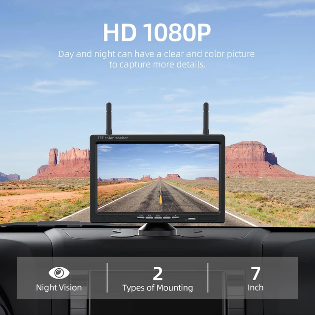 Alt view image 6 of 7 - Wireless Backup Camera with 7 DVR Monitor for Trucks, 2 Channels, HD1080P Front/Rear View Camera with Night Vision, IP69K Waterproof, DIY Reserving Lines for Pickup, Car, Van, Trailer (AWTL7)