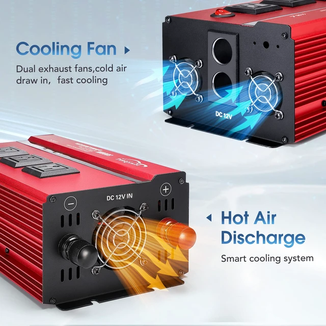 Alt view image 5 of 7 - 2000w 12v Car Power Inverters for Vehicles Truck with USB Charging Port,12v DC to 110v AC Inverter Converter with 3 AC Outlets