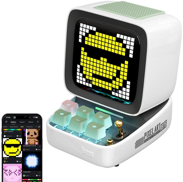 Main image of Ditoo Pro Retro Pixel Art Game Bluetooth Speaker with 16X16 LED App Controlled Front Screen (White)