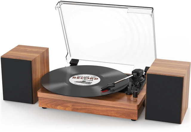 Main image of Record Player for Vinyl with Two External Speakers Retro Turntable for Vinyl Records Belt-Driven Turntable Support 3-Speed Red