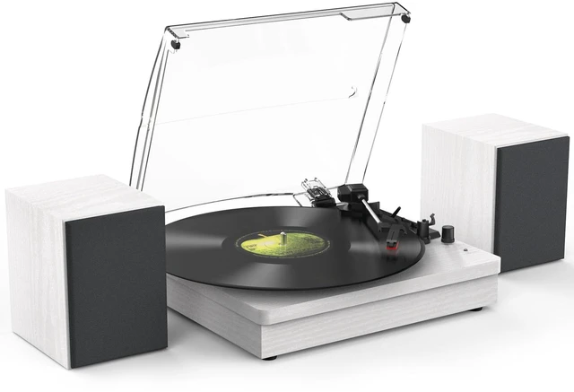Main image of Vinyl Record Player with Two Stereo Speakers, Bluetooth Playback Turntable with 3 Speed AUX Headphone Input and RCA Out, Retro White