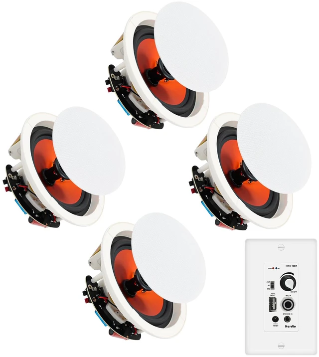 Main image of 4'' Bluetooth in Wall in Ceiling Speakers 480W 2-Way Flush Mount Speakers System with Wall Amplifier Receiver for Home Theater Office (2 Pairs, Paintable-Grille)