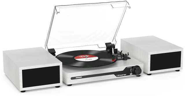 Main image of Vinyl Record Player with External Speakers BT 5.3 Wireless Turntable Portable with 3 Speed USB Vintage Wooden White