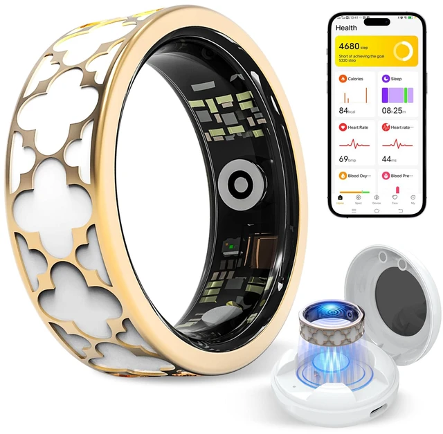 Main image of Smart Health Ring for Women & Men,Fitness Tracker Ring,with Heart Rate,Sleep,Blood Oxygen, BloodPressure,HRV & Cycles,IP68 Waterproof,iOS/Android, No Subscription.(White,12)