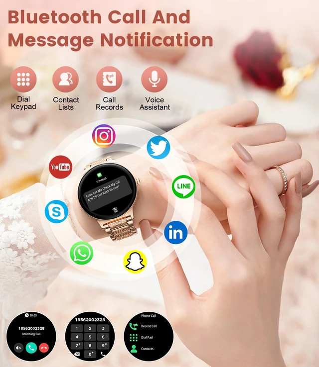 Alt view image 2 of 7 - 2026 Smart Watches for Women(Answer/Make Call), 1.43" AMOLED Android Smart Watch with Heart Rate Monitor/Sleep Tracker/120+Sports Modes, iOS Android Fitness Tracker(Gold)