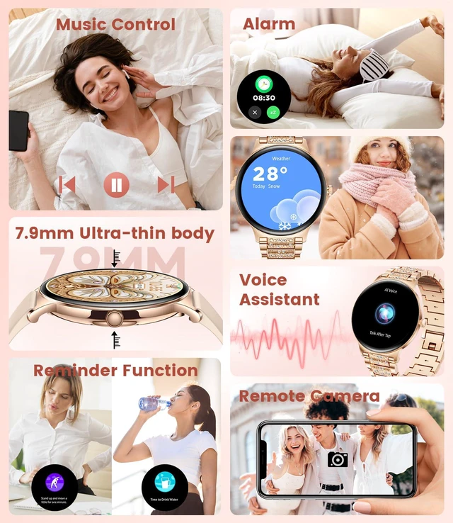 Alt view image 7 of 7 - 2026 Smart Watches for Women(Answer/Make Call), 1.43" AMOLED Android Smart Watch with Heart Rate Monitor/Sleep Tracker/120+Sports Modes, iOS Android Fitness Tracker(Gold)
