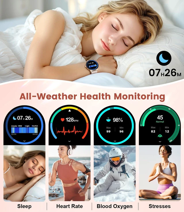 Alt view image 6 of 7 - 2026 Smart Watches for Women(Answer/Make Call), 1.43" AMOLED Android Smart Watch with Heart Rate Monitor/Sleep Tracker/120+Sports Modes, iOS Android Fitness Tracker(Gold)