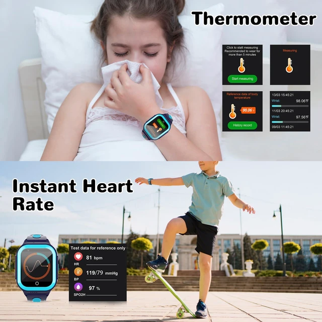 Alt view image 3 of 6 - Wonlex 4G Kids Smartwatch with SIM Card, 1.4" GPS Smart Watch for Kids, Boys Girls Phone Watch with Temperature HR BP Monitor, Video Calls, SOS, Camera, Pedometer, Alarm, Music Player(Blue)