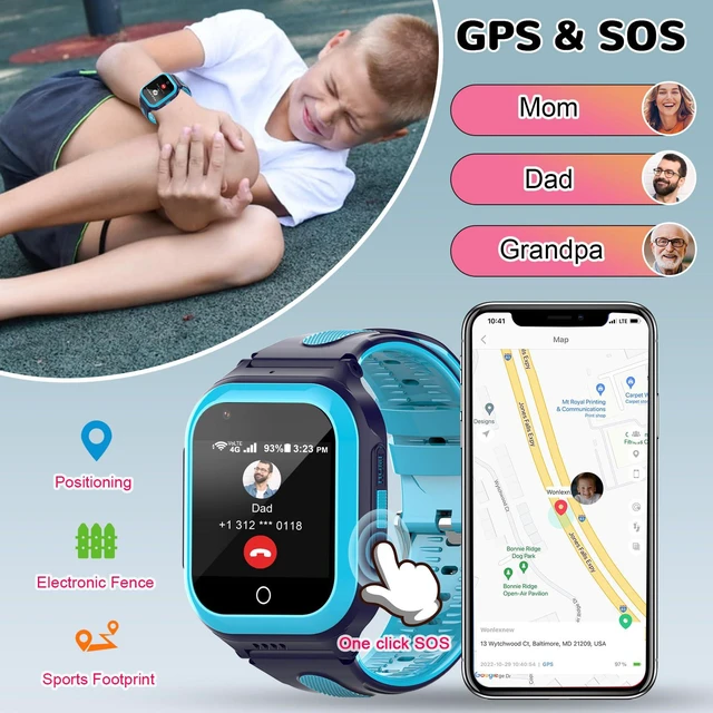 Alt view image 4 of 6 - Wonlex 4G Kids Smartwatch with SIM Card, 1.4" GPS Smart Watch for Kids, Boys Girls Phone Watch with Temperature HR BP Monitor, Video Calls, SOS, Camera, Pedometer, Alarm, Music Player(Blue)