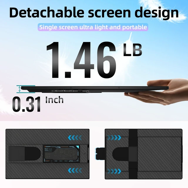 Alt view image 3 of 7 - Laptop Screen Extender Dual Monitor - 15.6" Portable Monitor Detachable IPS 1080P FHD 85% NTSC Travel Screen USB-C HDMI Port Compatible with Wins Mac Chrome Dex Fits 13-17" Laptops