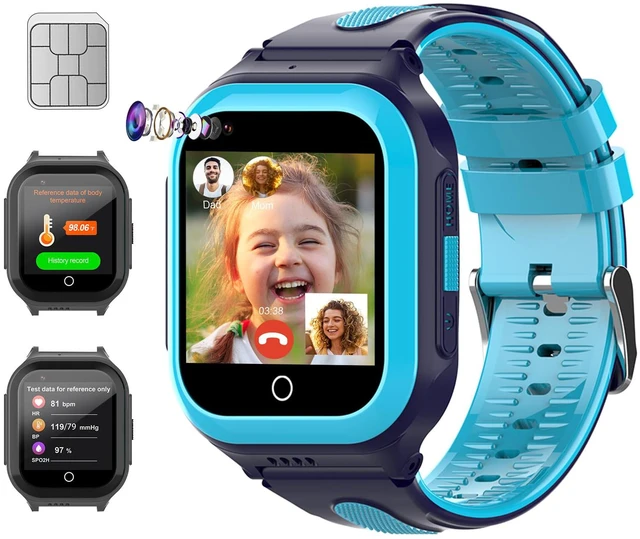 Main image of Wonlex 4G Kids Smartwatch with SIM Card, 1.4" GPS Smart Watch for Kids, Boys Girls Phone Watch with Temperature HR BP Monitor, Video Calls, SOS, Camera, Pedometer, Alarm, Music Player(Blue)