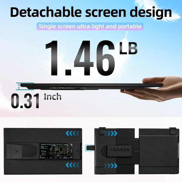 Alt view image 5 of 7 - Laptop Screen Extender Dual Monitor - 15.6" Portable Monitor Detachable IPS 1080P FHD 85% NTSC Travel Screen USB-C HDMI Port Compatible with Wins Mac Chrome Dex Fits 13-17" Laptops