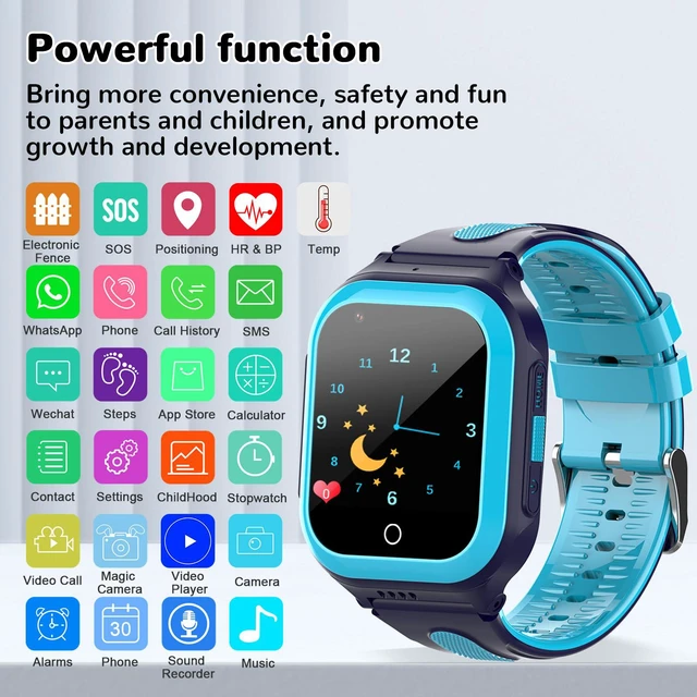 Alt view image 5 of 6 - Wonlex 4G Kids Smartwatch with SIM Card, 1.4" GPS Smart Watch for Kids, Boys Girls Phone Watch with Temperature HR BP Monitor, Video Calls, SOS, Camera, Pedometer, Alarm, Music Player(Blue)