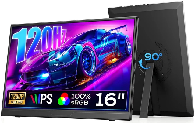 Main image of 120Hz Portable Gaming Monitor 16" 1200P FHD 100% sRGB Portable Display with Adjustable Stand, USB-C & HDMI External Monitor & Travel Screen for Laptop Mac PC Phone Xbox PS5 Switch