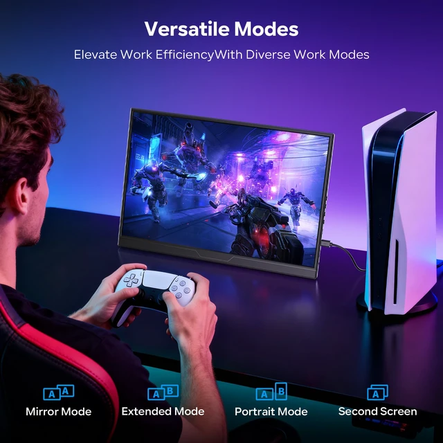 Alt view image 7 of 7 - 120Hz Portable Gaming Monitor 16" 1200P FHD 100% sRGB Portable Display with Adjustable Stand, USB-C & HDMI External Monitor & Travel Screen for Laptop Mac PC Phone Xbox PS5 Switch