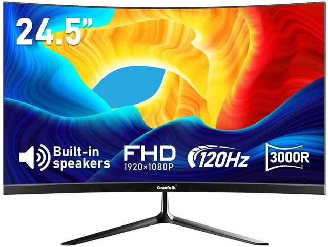 Main image of 24.5 Inch Gaming Curved Monitor Built-in Speakers, 3000R 120Hz PC Screen Full HD 1080P, HDMI 2.0, VGA, Wall Mount Compatible 75 * 75mm