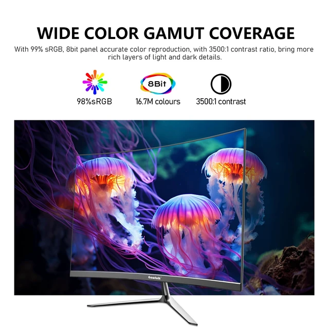 Alt view image 3 of 7 - 24.5 Inch Gaming Curved Monitor Built-in Speakers, 3000R 120Hz PC Screen Full HD 1080P, HDMI 2.0, VGA, Wall Mount Compatible 75 * 75mm