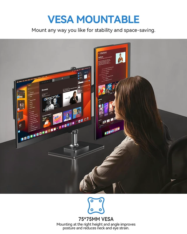 Alt view image 7 of 7 - 17.5" Portable Monitor 1920×1200 FHD 16:10 IPS 125% sRGB 400 nits USB-C & HDMI Laptop Extender with 180° Adjustable Stand, Travel Second Screen for MacBook, PC, Phone & Gaming