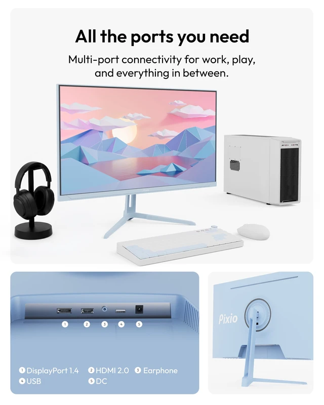 Alt view image 5 of 7 - PX275 Wave Blue 27 inch 100Hz Refresh Rate QHD 1440p Resolution IPS Panel 1ms MPRT Response Time Gaming Monitor with Adaptive Sync