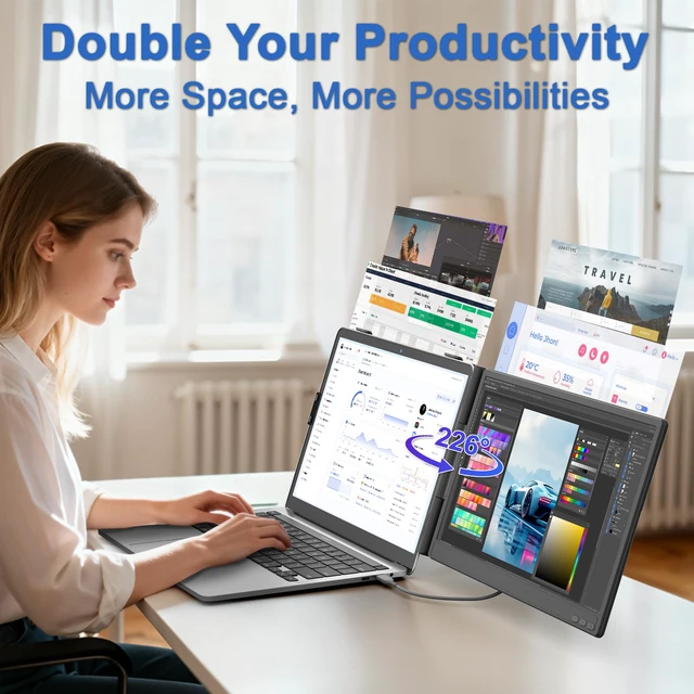 Alt view image 3 of 7 - Laptop Screen Extender, 14" FHD 1080P IPS Dual Laptop Monitor Extender, Portable Monitor Plug & Play USB-C/HDMI/USB-A for 13"-17" Laptops, Work with Windows/MacBook/Switch/PS5