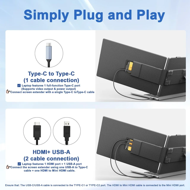 Alt view image 5 of 7 - Laptop Screen Extender, 14" FHD 1080P IPS Dual Laptop Monitor Extender, Portable Monitor Plug & Play USB-C/HDMI/USB-A for 13"-17" Laptops, Work with Windows/MacBook/Switch/PS5