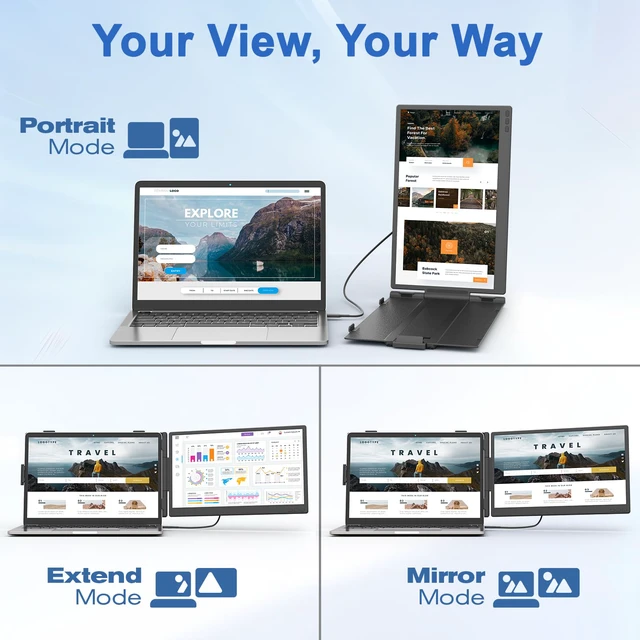 Alt view image 6 of 7 - Laptop Screen Extender, 14" FHD 1080P IPS Dual Laptop Monitor Extender, Portable Monitor Plug & Play USB-C/HDMI/USB-A for 13"-17" Laptops, Work with Windows/MacBook/Switch/PS5