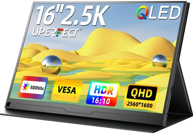 Main image of 2.5K QLED Portable Monitor, 16" 2560x1600 QHD Portable Gaming Monitor 120% sRGB HDR Laptop Monitor w/VESA & Smart Case Matte Eye Care External Second Screen for PC Laptop Phone Game Console