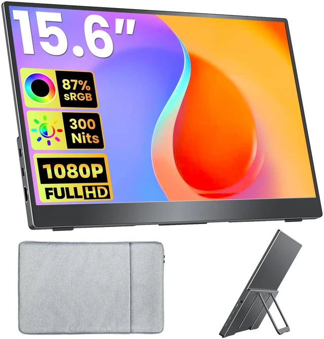 Main image of Portable Monitor 15.6 inch FHD 87% sRGB 60Hz IPS HDR HDMI USB-C Travel Monitor for Laptop MacBook PC Surface PS5 Xbox, External Display with Kickstand & Speakers, VESA Compatible