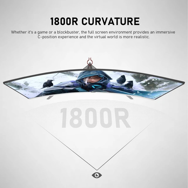 Alt view image 4 of 7 - 27 Inch PC Computer Screen,1800R Curved Gaming 180Hz Monitors, FHD1080p 1ms Without Bezel, freesync, 98% sRGB,178 ° Angle View HDMI DisplayPort, Compatible with Wall-Mounted100*100MM-White