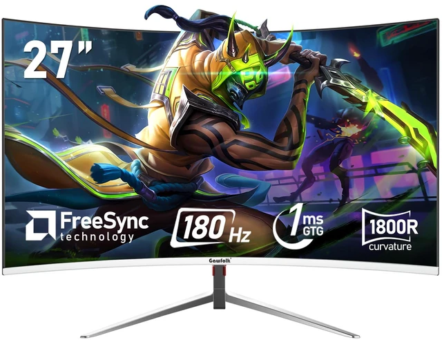 Main image of 27 Inch PC Computer Screen,1800R Curved Gaming 180Hz Monitors, FHD1080p 1ms Without Bezel, freesync, 98% sRGB,178 ° Angle View HDMI DisplayPort, Compatible with Wall-Mounted100*100MM-White