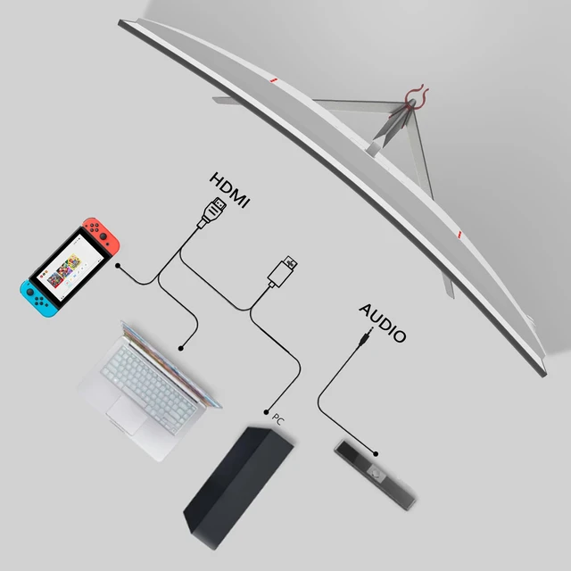 Alt view image 6 of 7 - 27 Inch PC Computer Screen,1800R Curved Gaming 180Hz Monitors, FHD1080p 1ms Without Bezel, freesync, 98% sRGB,178 ° Angle View HDMI DisplayPort, Compatible with Wall-Mounted100*100MM-White
