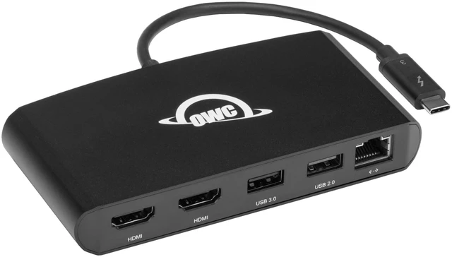 Main image of Thunderbolt mini Dock, Bus-Powered 5-Port Multi-Adapter with Dual 4K HDMI, Dual USB, Gigabit Ethernet, Integrated 7.2-inch TB Cable, for TB (USB-C) Equipped Mac and PC