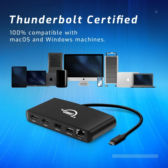 Alt view image 5 of 6 - Thunderbolt mini Dock, Bus-Powered 5-Port Multi-Adapter with Dual 4K HDMI, Dual USB, Gigabit Ethernet, Integrated 7.2-inch TB Cable, for TB (USB-C) Equipped Mac and PC