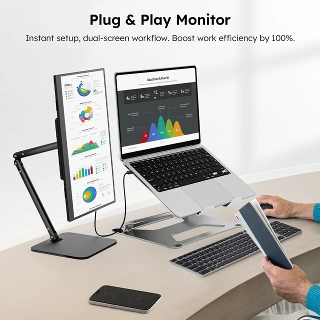 Alt view image 4 of 7 - Portable Monitor, 15.6" FHD 1080P IPS Travel Monitor for Laptop, Foldable Magnetic Stand & Carry Case Included, USB-C Screen Extender for Laptop Mac PC Phone Xbox PS4/5 Switch