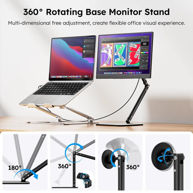 Alt view image 2 of 7 - Portable Monitor, 15.6" FHD 1080P IPS Travel Monitor for Laptop, Foldable Magnetic Stand & Carry Case Included, USB-C Screen Extender for Laptop Mac PC Phone Xbox PS4/5 Switch