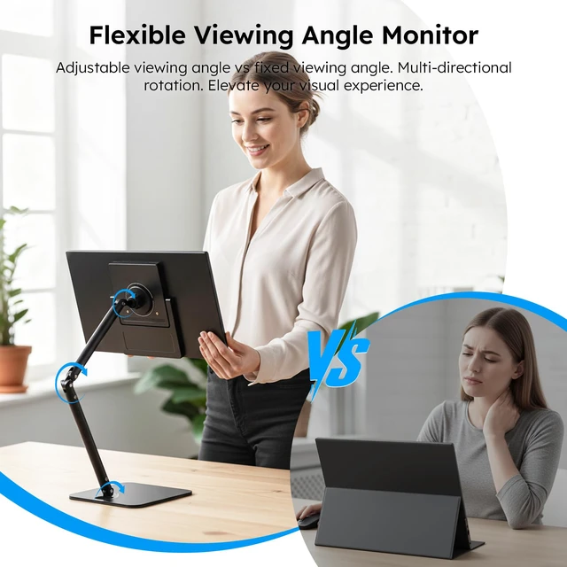 Alt view image 3 of 7 - Portable Monitor, 15.6" FHD 1080P IPS Travel Monitor for Laptop, Foldable Magnetic Stand & Carry Case Included, USB-C Screen Extender for Laptop Mac PC Phone Xbox PS4/5 Switch