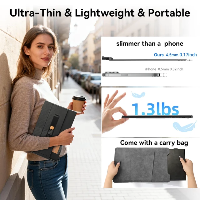 Alt view image 2 of 7 - 14" Laptop Screen Extender, Ultra-Thin Ligthweight FHD 1080P IPS Portable Monitor, Travel Screen for Laptops 13-17.3" USB-C/HDMI Plug and Play for Windows/Mac/Android/PS5