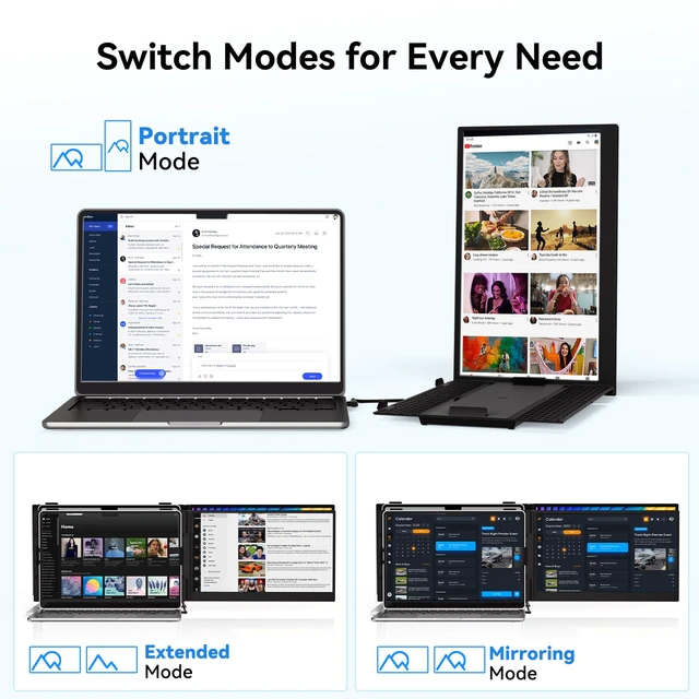 Alt view image 4 of 7 - 14" Laptop Screen Extender, Ultra-Thin Ligthweight FHD 1080P IPS Portable Monitor, Travel Screen for Laptops 13-17.3" USB-C/HDMI Plug and Play for Windows/Mac/Android/PS5