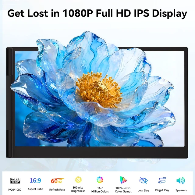 Alt view image 3 of 7 - 14" Laptop Screen Extender, Ultra-Thin Ligthweight FHD 1080P IPS Portable Monitor, Travel Screen for Laptops 13-17.3" USB-C/HDMI Plug and Play for Windows/Mac/Android/PS5