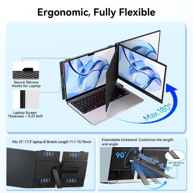 Alt view image 6 of 7 - 14" Laptop Screen Extender, Ultra-Thin Ligthweight FHD 1080P IPS Portable Monitor, Travel Screen for Laptops 13-17.3" USB-C/HDMI Plug and Play for Windows/Mac/Android/PS5