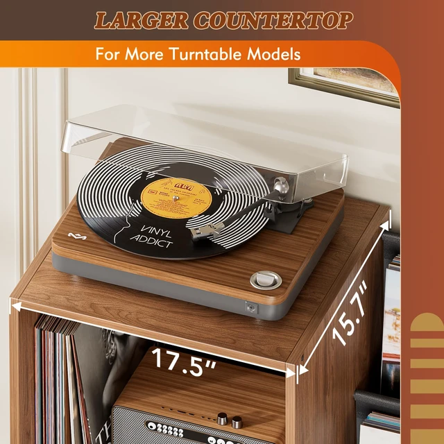 Alt view image 3 of 4 - Record Player Stand,Turntable Stand with Vinyl Record Storage,Record Player Table with Vinyl Display Holder Shelf,Record Player Cabinet with 220 Albums Organizer,Media Console Cabinet for Stereo Audio
