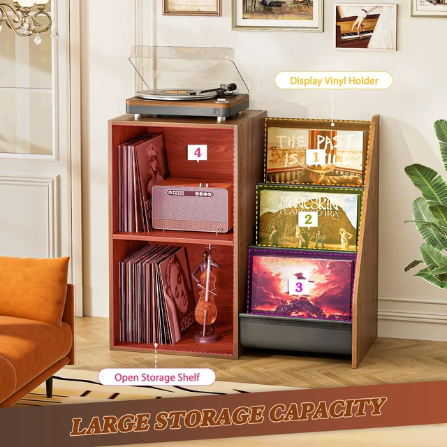 Alt view image 4 of 4 - Record Player Stand,Turntable Stand with Vinyl Record Storage,Record Player Table with Vinyl Display Holder Shelf,Record Player Cabinet with 220 Albums Organizer,Media Console Cabinet for Stereo Audio