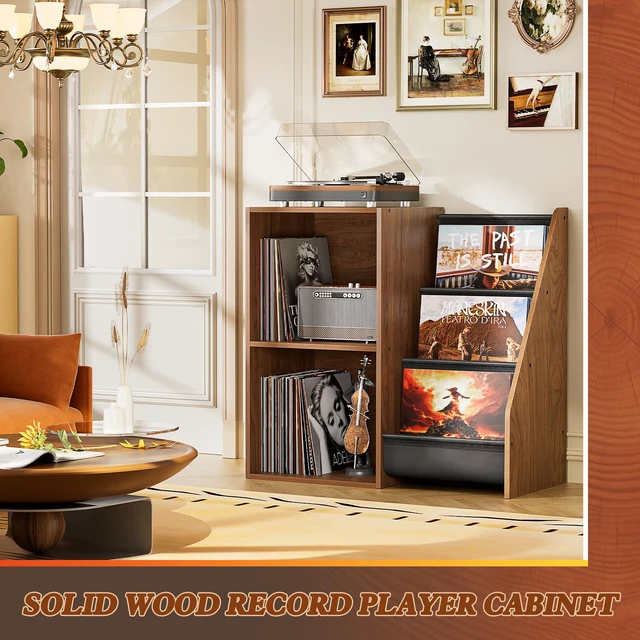 Alt view image 2 of 4 - Record Player Stand,Turntable Stand with Vinyl Record Storage,Record Player Table with Vinyl Display Holder Shelf,Record Player Cabinet with 220 Albums Organizer,Media Console Cabinet for Stereo Audio