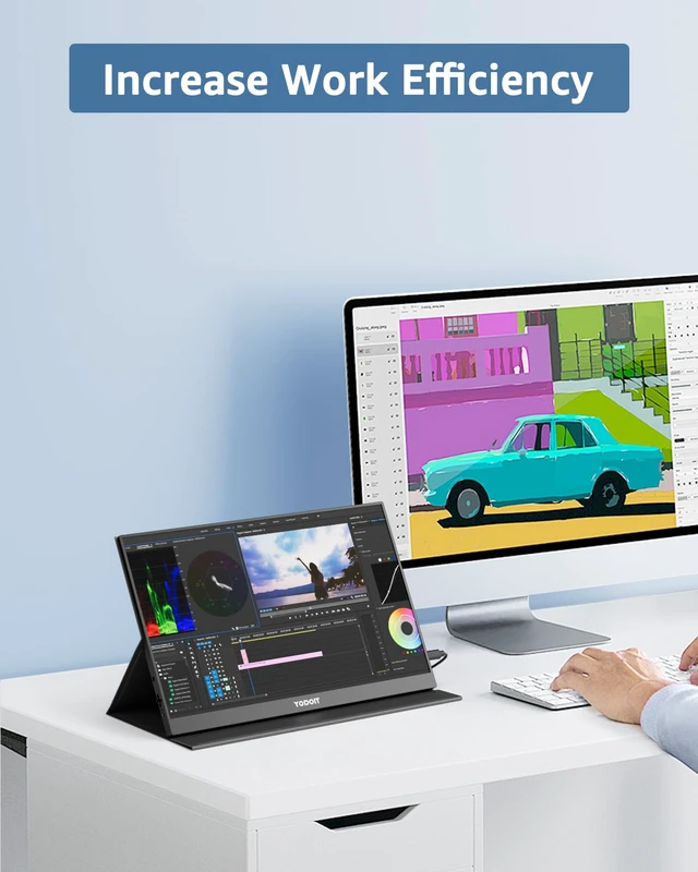 Alt view image 4 of 6 - Portable Monitor for Laptop 1920×1200 16" FHD Screen IPS Display with USB Type C Port, Built-in Speakers and Smart Cover Compatible with PC, MacBook, Xbox (Black)