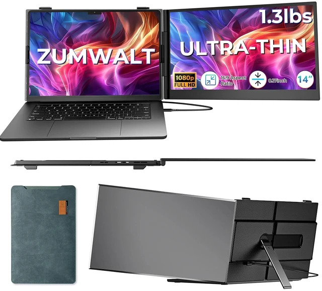 Main image of Laptop Screen Extender, 14" FHD 1080P Lightweight Dual Portable Monitor 0.17" Ultra-Thin Travel Monitor, Fit 13"-17.3" Laptops, Plug and Play, Compatible with Windows/Mac/Android/Chrome/Switch