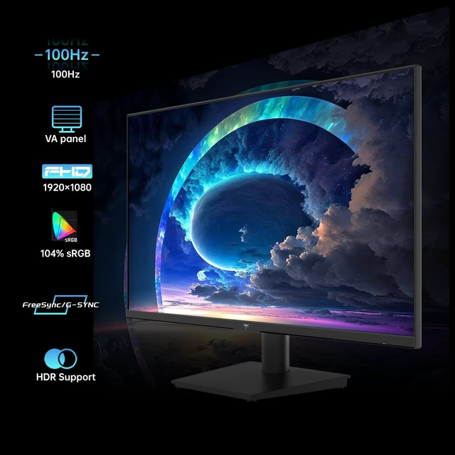 Alt view image 2 of 6 - 24 Inch 1080P Full HD Computer Monitor, 100Hz HDR10 Frameless Gaming Monitor with Freesync, HDMI & VGA Ports PC Monitor for Working, VESA, Tilt Adjustable, Eye Care