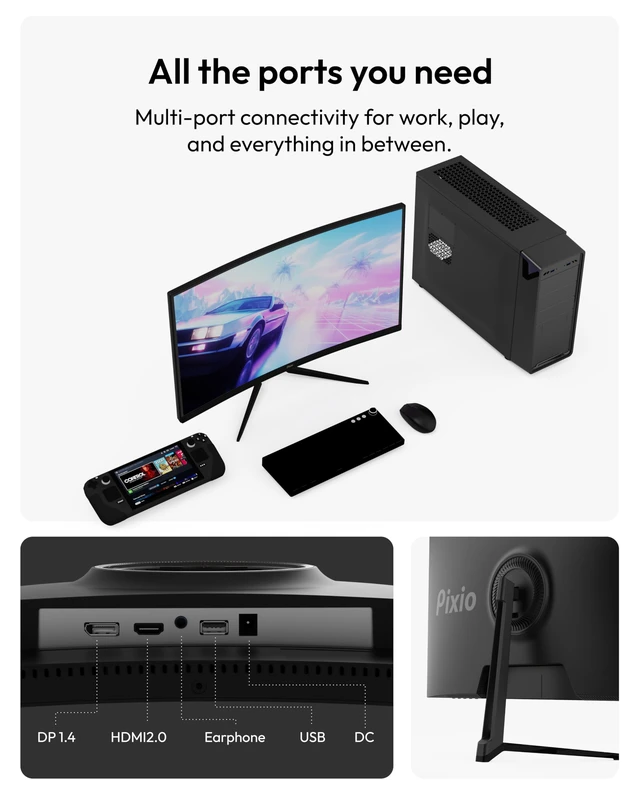 Alt view image 5 of 7 - PXC248 Wave 24 inch 200Hz Refresh Rate FHD 1080p Resolution 1500R Curve Fast VA Panel 1ms GTG Response Time Adaptive Sync HDR Curved Gaming Monitor