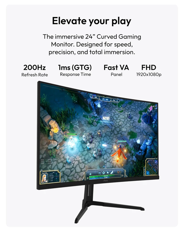 Alt view image 2 of 7 - PXC248 Wave 24 inch 200Hz Refresh Rate FHD 1080p Resolution 1500R Curve Fast VA Panel 1ms GTG Response Time Adaptive Sync HDR Curved Gaming Monitor