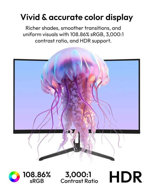 Alt view image 6 of 7 - PXC248 Wave 24 inch 200Hz Refresh Rate FHD 1080p Resolution 1500R Curve Fast VA Panel 1ms GTG Response Time Adaptive Sync HDR Curved Gaming Monitor